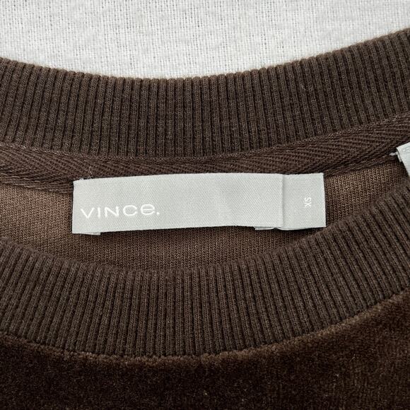 VINCE Cotton Velour Sweatshirt Womens XS Balsamic Dark Brown Crew Neck Relaxed - Picture 10 of 15
